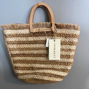 New ANTIK KRAFT Hashree Tote Bag Jute Basket Weave Handbag